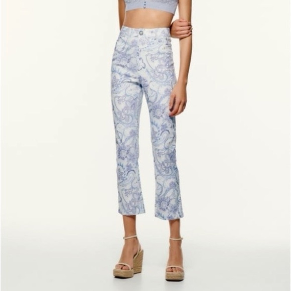 NWT Zara Straight Cut Printed Pants in Blue/White - Ref. 1478/029